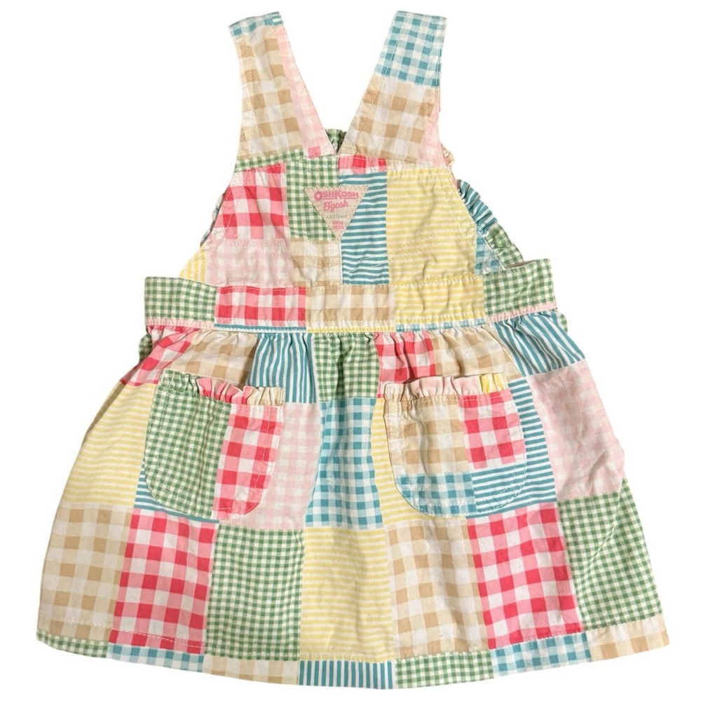 OshKosh B’gosh 24M Patchwork Gingham Overall Dress Pastel Easter Spring - Picture 4 of 7